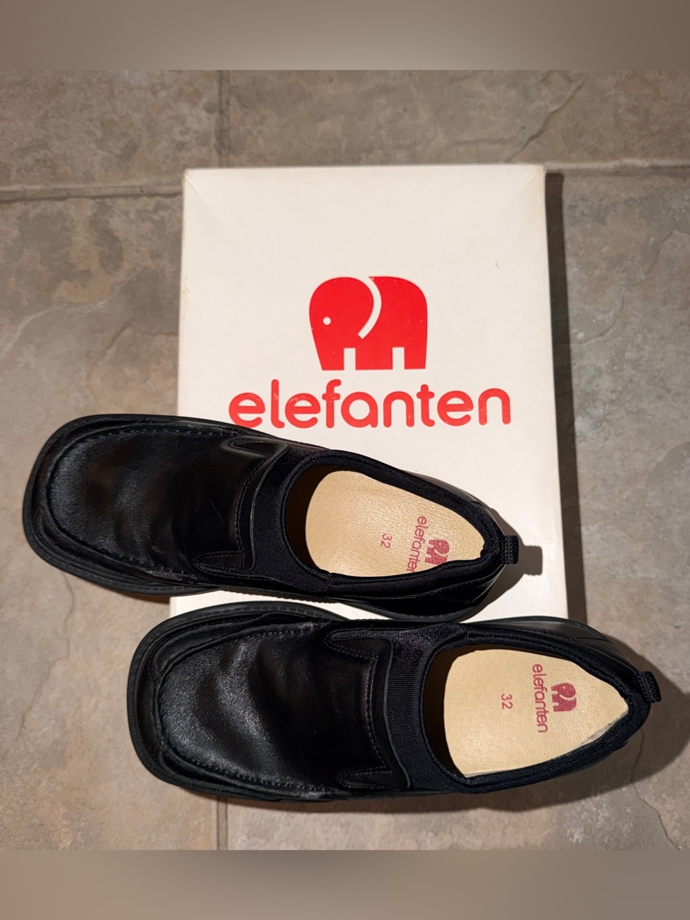 Elefanten Marshall Black Smooth Slip On Loafers Boys Size 1 EU 32 Leather